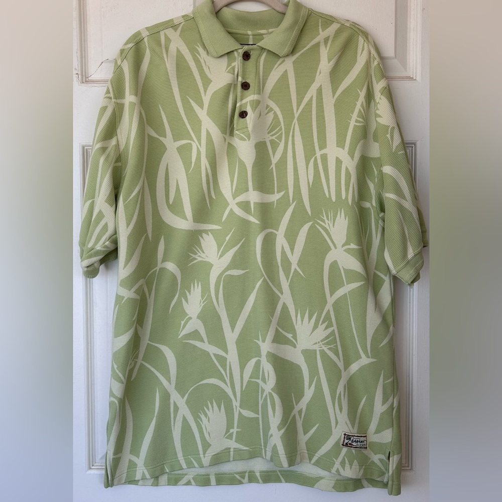 Tommy Bahama Men’s Textured Polo Shirt Bird of Paradise Print‎ Green